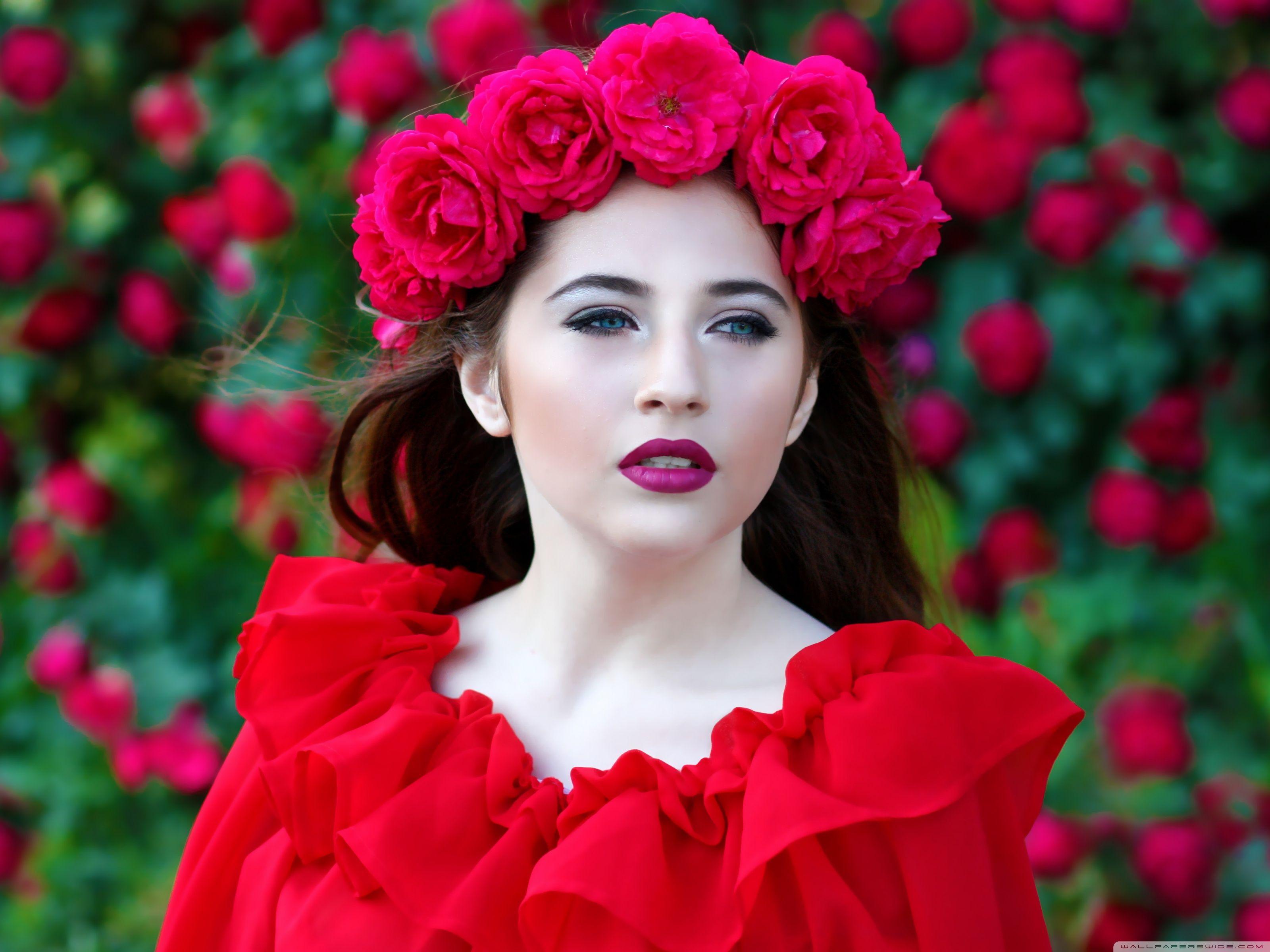 3200x2400 Woman in Red Dress, Red Roses Wreath Ultra HD Desktop Background Wallpaper for 4K UHD TV : Widescreen & UltraWide Desktop & Laptop : Tablet