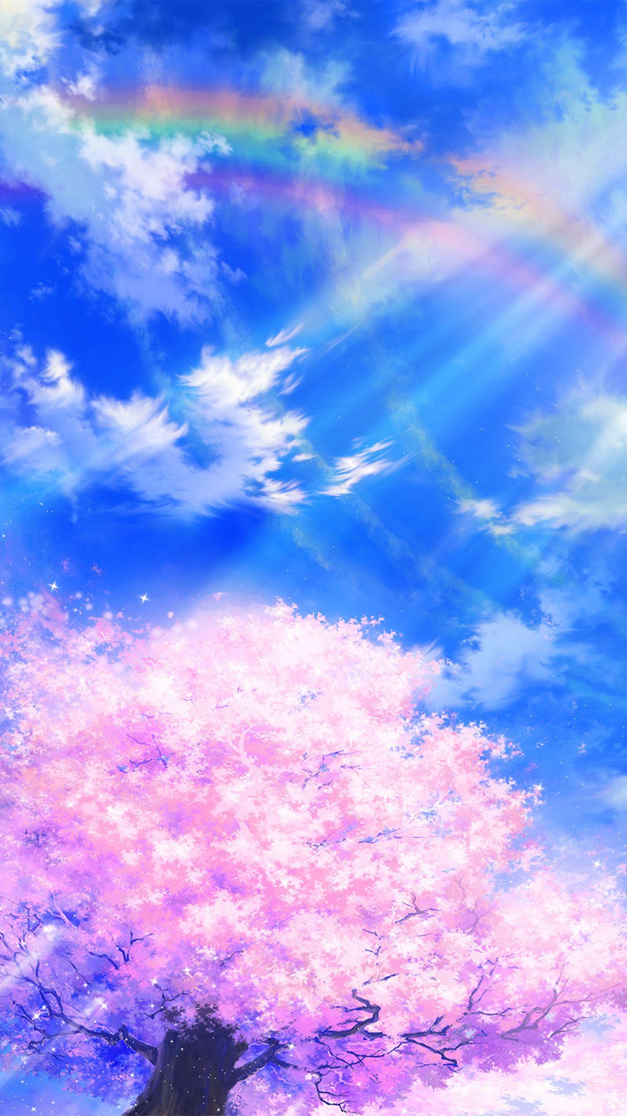 1242x2208 iPhone X wallpaper. anime sky cloud spring art illustration blue