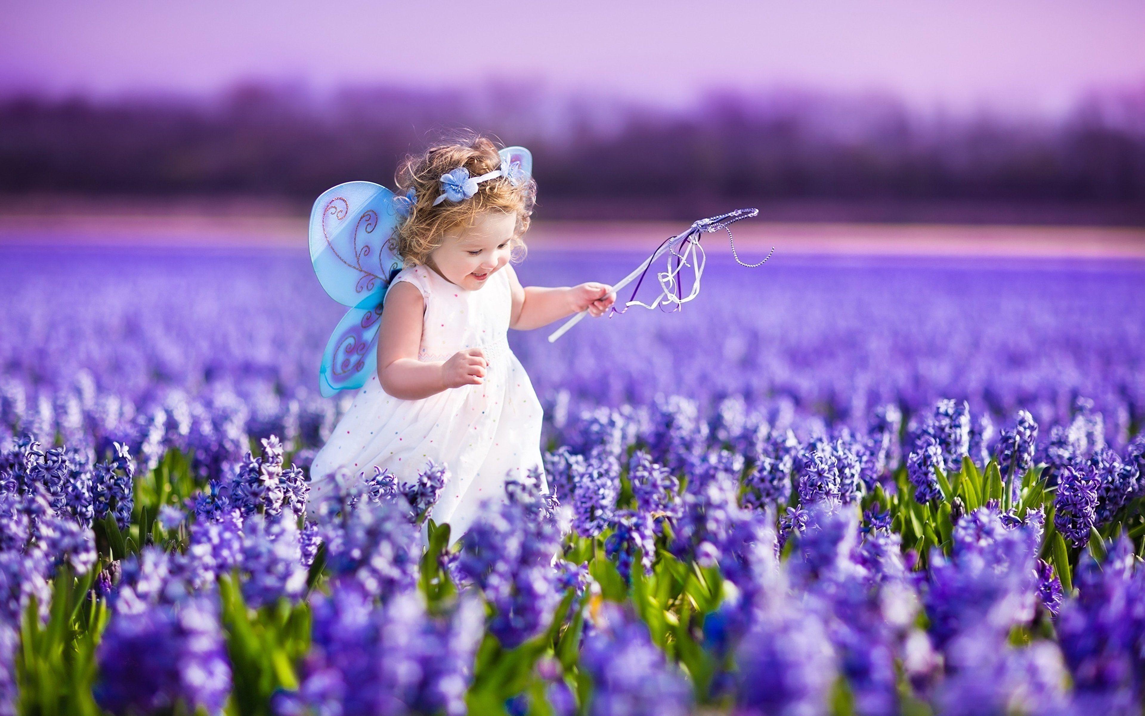 3840x2400 flowers, Spring, Kids, Children, Childhood, Purple, Butterfly, Princess, Landscapes, Nature, Earth, Beauty, Fun, Joy, Happy, Fields, Girls Wallpaper HD / Desktop and Mobile Background