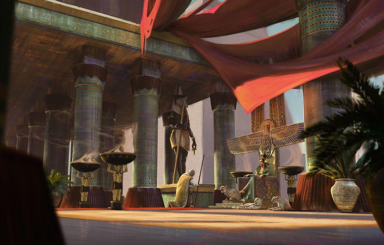 1332x850 Wallpaper cats, the throne, Queen, Egyptian Temple image for desktop, section рендеринг