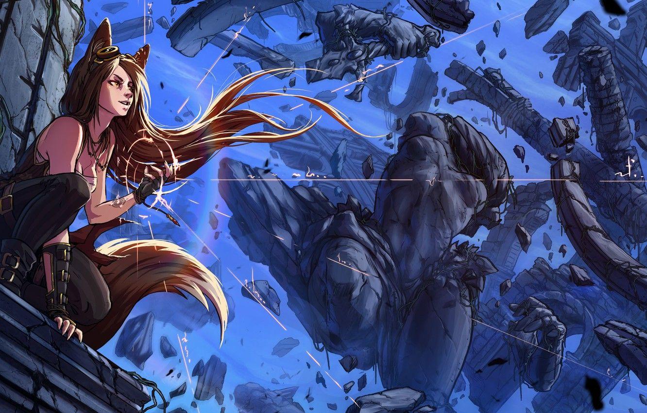 1332x850 Wallpaper The Wreckage, Glow, Medallion, Girl, Ruins, Art, Katrin, Kitsune, Kate FoX Image For Desktop, Section фантастика