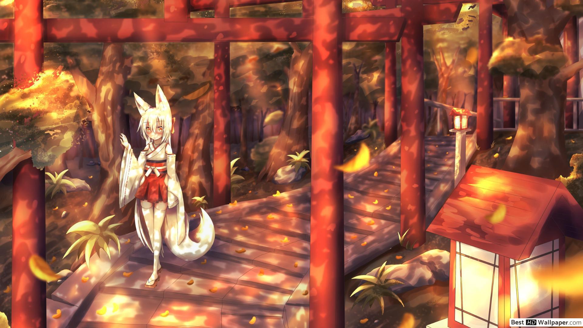 1920x1080 Fox Girl in Shrine HD wallpaper download