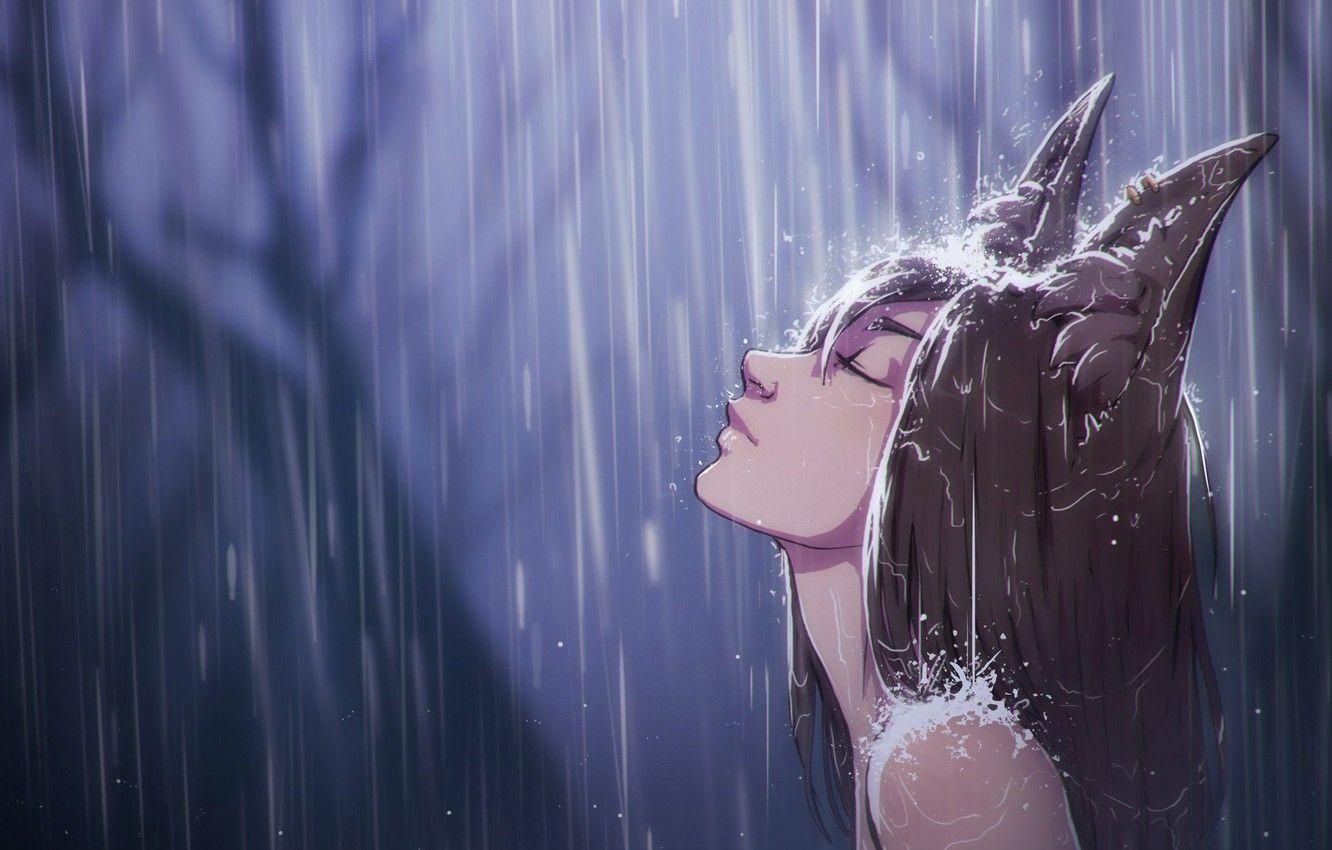 1332x850 Wallpaper Forest, Rain, Ideal, Girl, Art, Rain, Katrin, Kitsune, Kate FoX Image For Desktop, Section фантастика