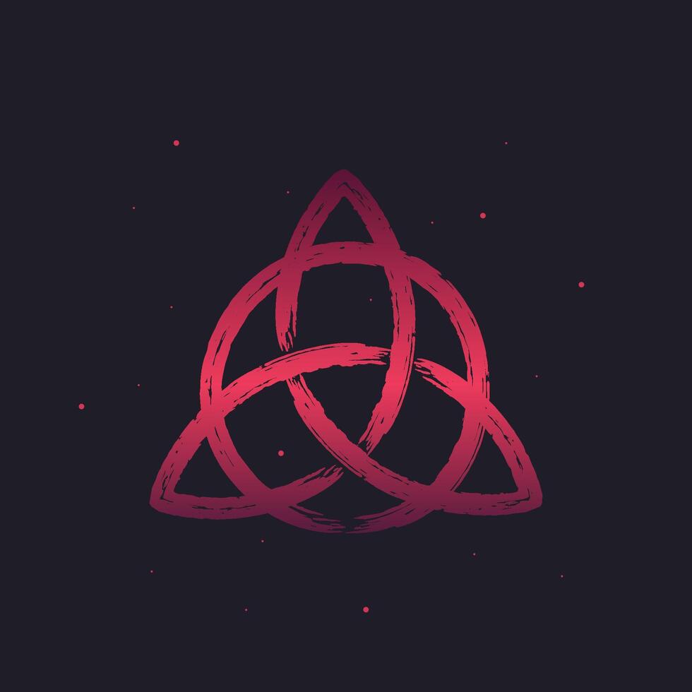 980x980 Hand drawn Celtic Trinity knot. Red gradient Triquetra isolated on dark background. Pagan symbol illustration