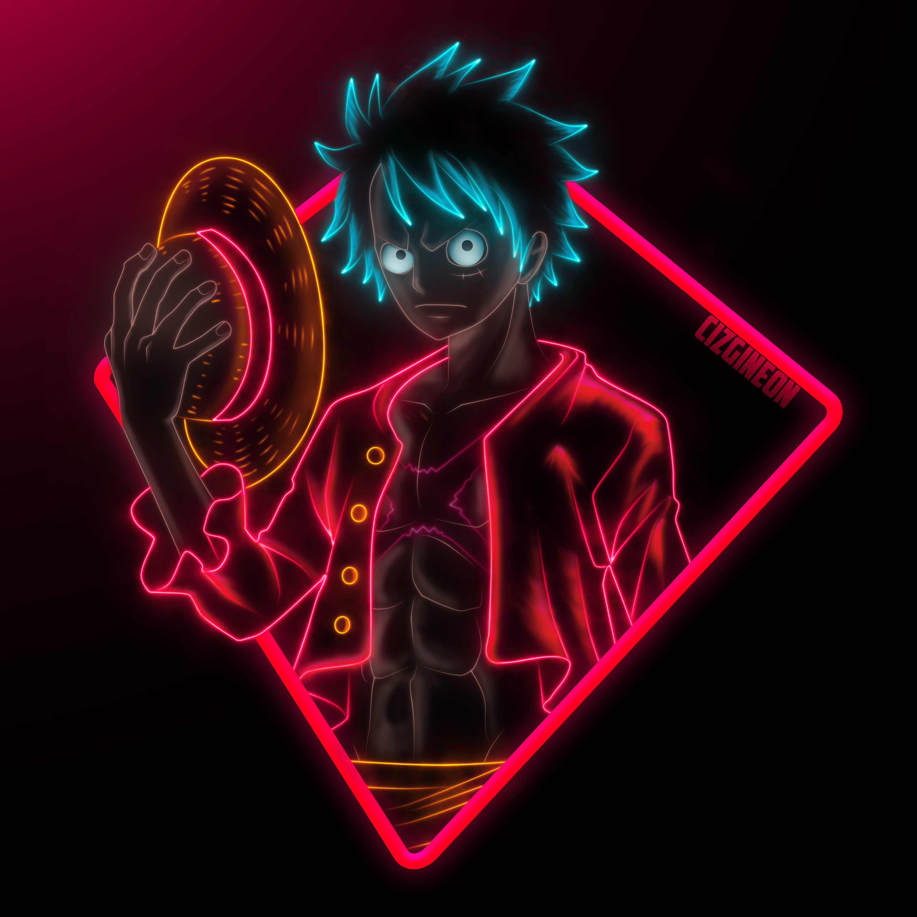 3000x3000 Luffy Neon Wallpaper