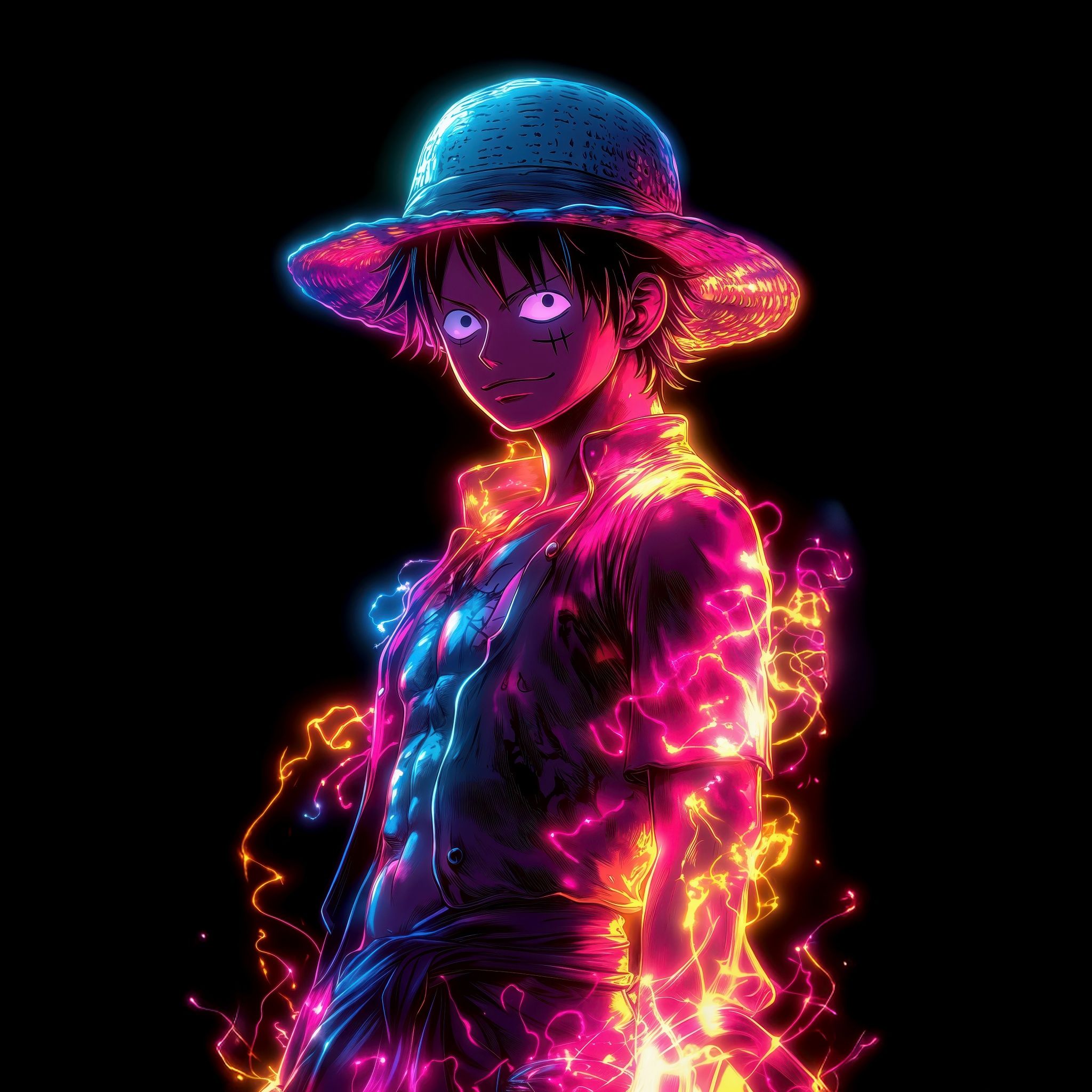 2048x2048 Monkey D. Luffy Wallpaper 4K, Neon art, 5K, 8K