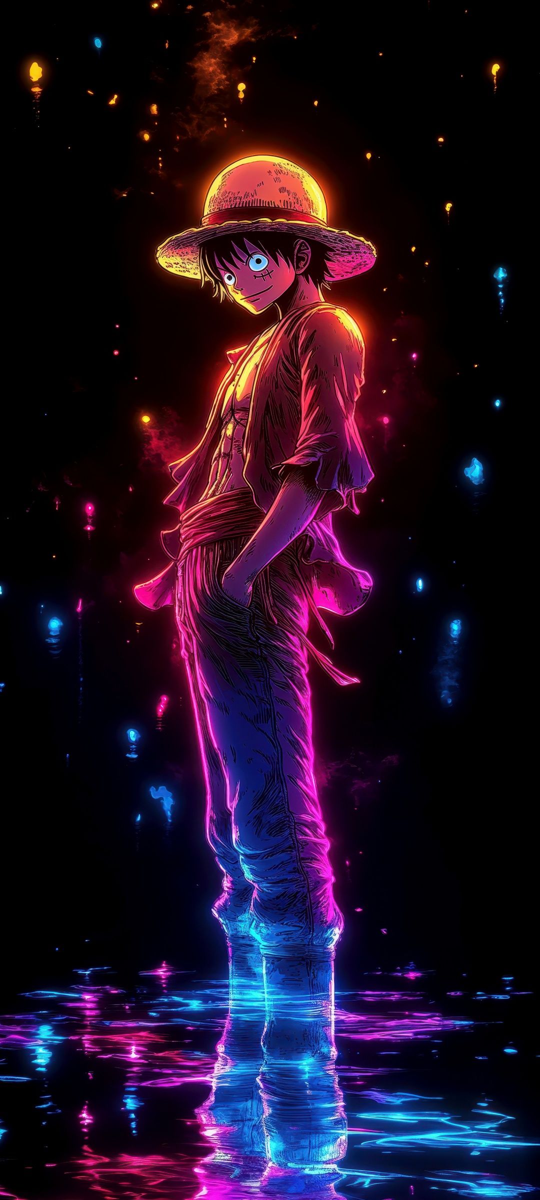 1080x2400 Neon Wallpaper 4K, Monkey D. Luffy, 5K, 8K