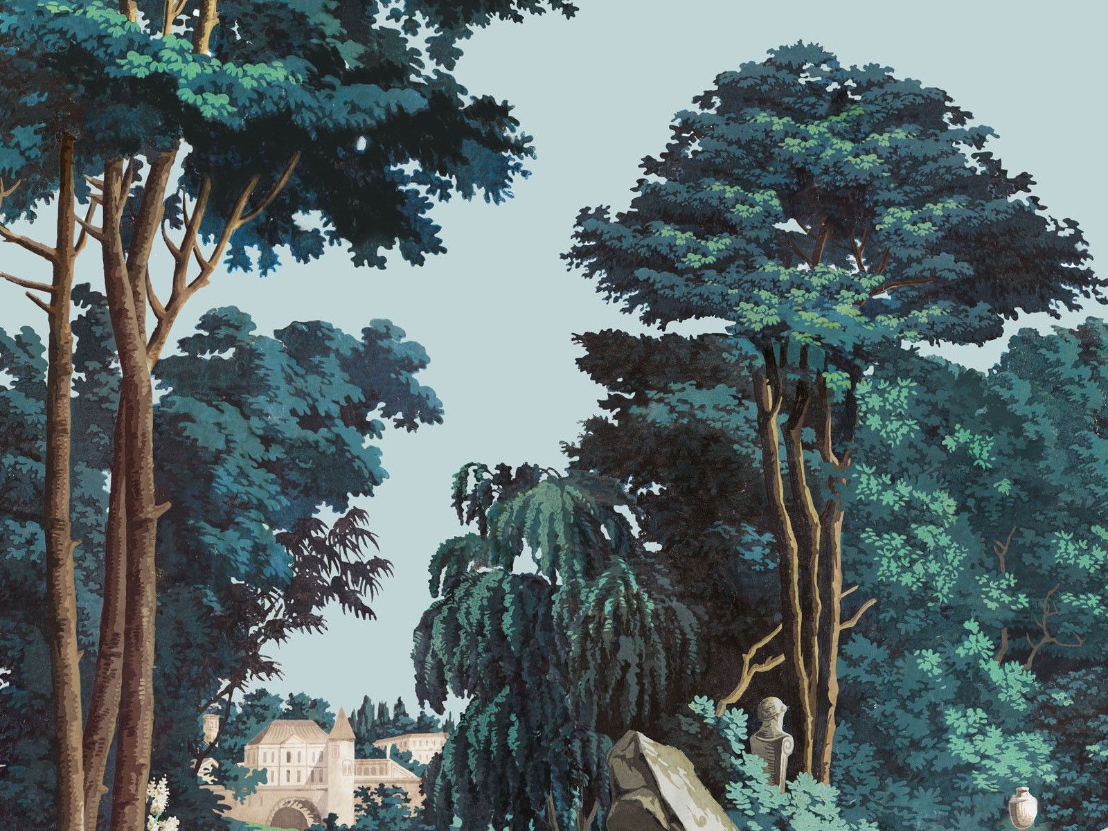 1600x1200 Panoramic wallpaper garden polychrome. Genre scenes, architecture and landscapes