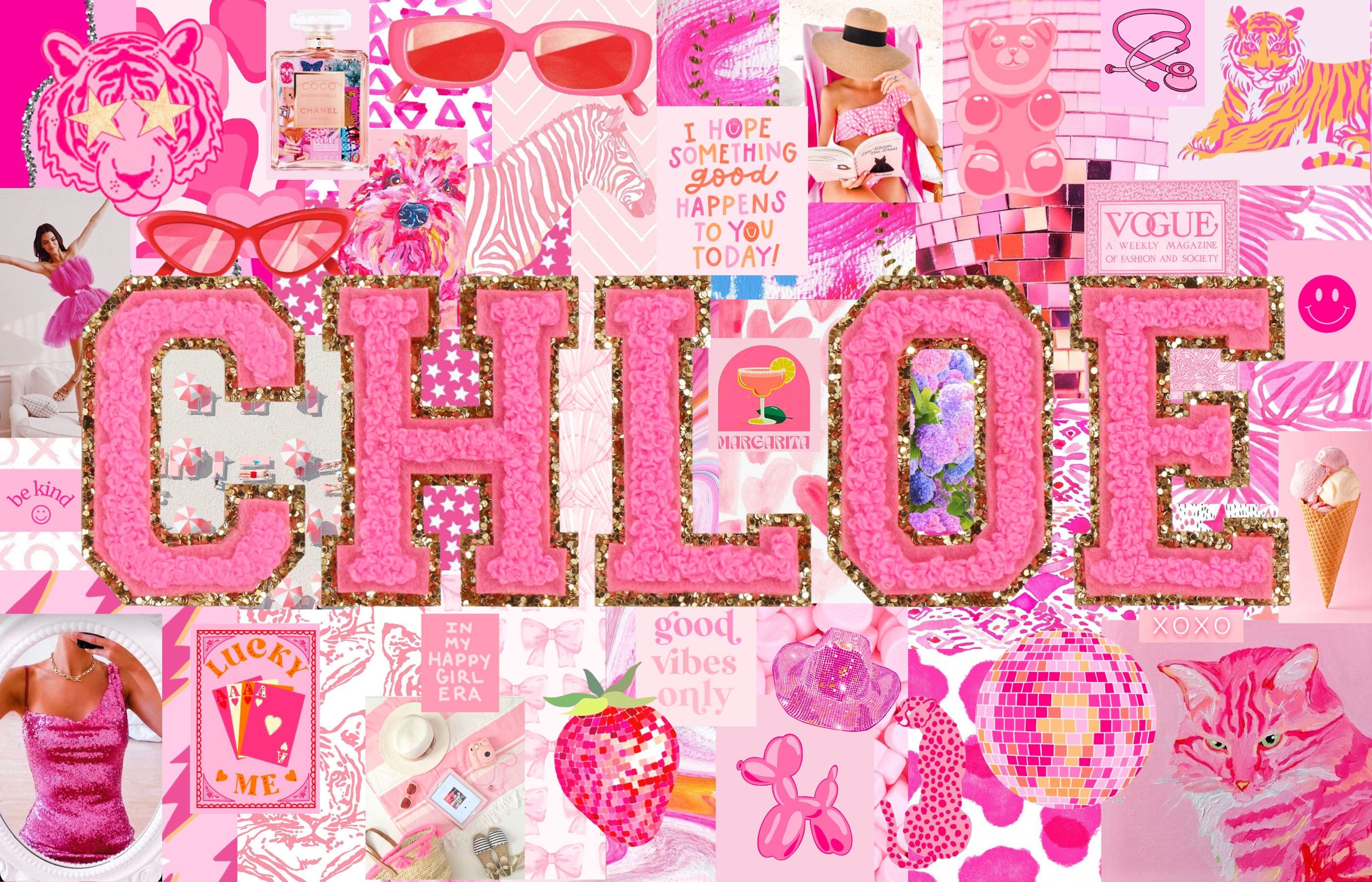 2800x1800 Custom Pink Preppy Monogram Desktop Wallpaper Collage