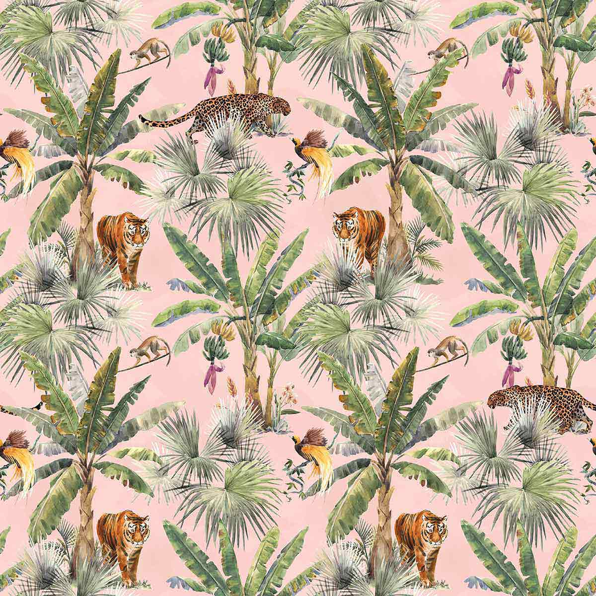 1200x1200 Pink Jungle Peel and Stick Removable Wallpaper Sample 11in x 24in (28x61cm) / Peel and Stick