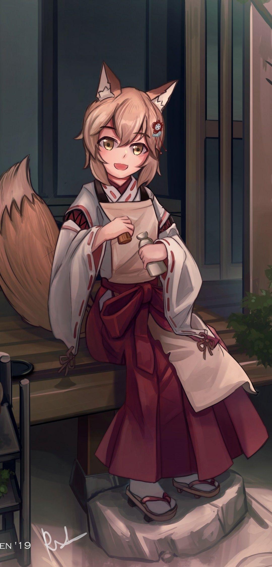 1080x2248 Download 1080x2248 Senko, Miko, Kitsune No Senko San, Animal Ears, Fox Girl Wallpaper For Xiaomi Mi 8 Pro