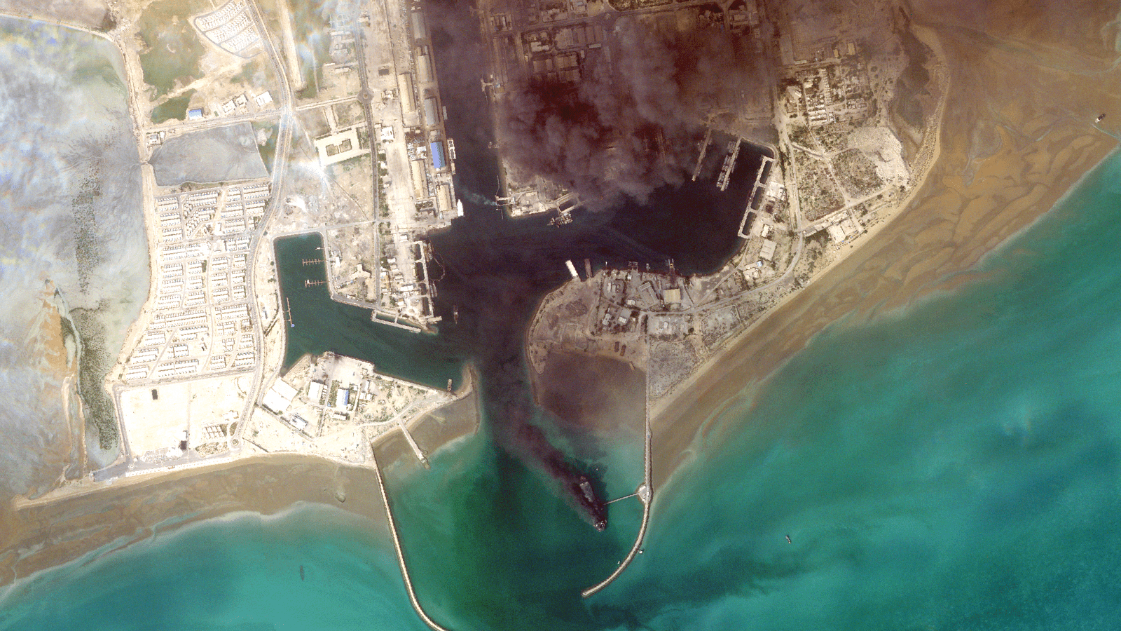 1600x900 Satellite Image Show Burning Iranian Naval Ships