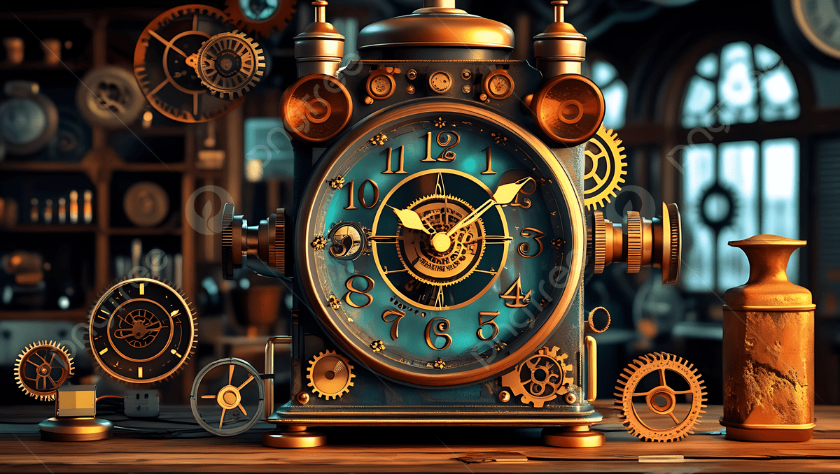 1200x678 Steampunk Style Clock With Gears And Vintage Decor, Steampunk Clock, Exposed Gears, Vintage Decor Background Image And Wallpaper for Free Download