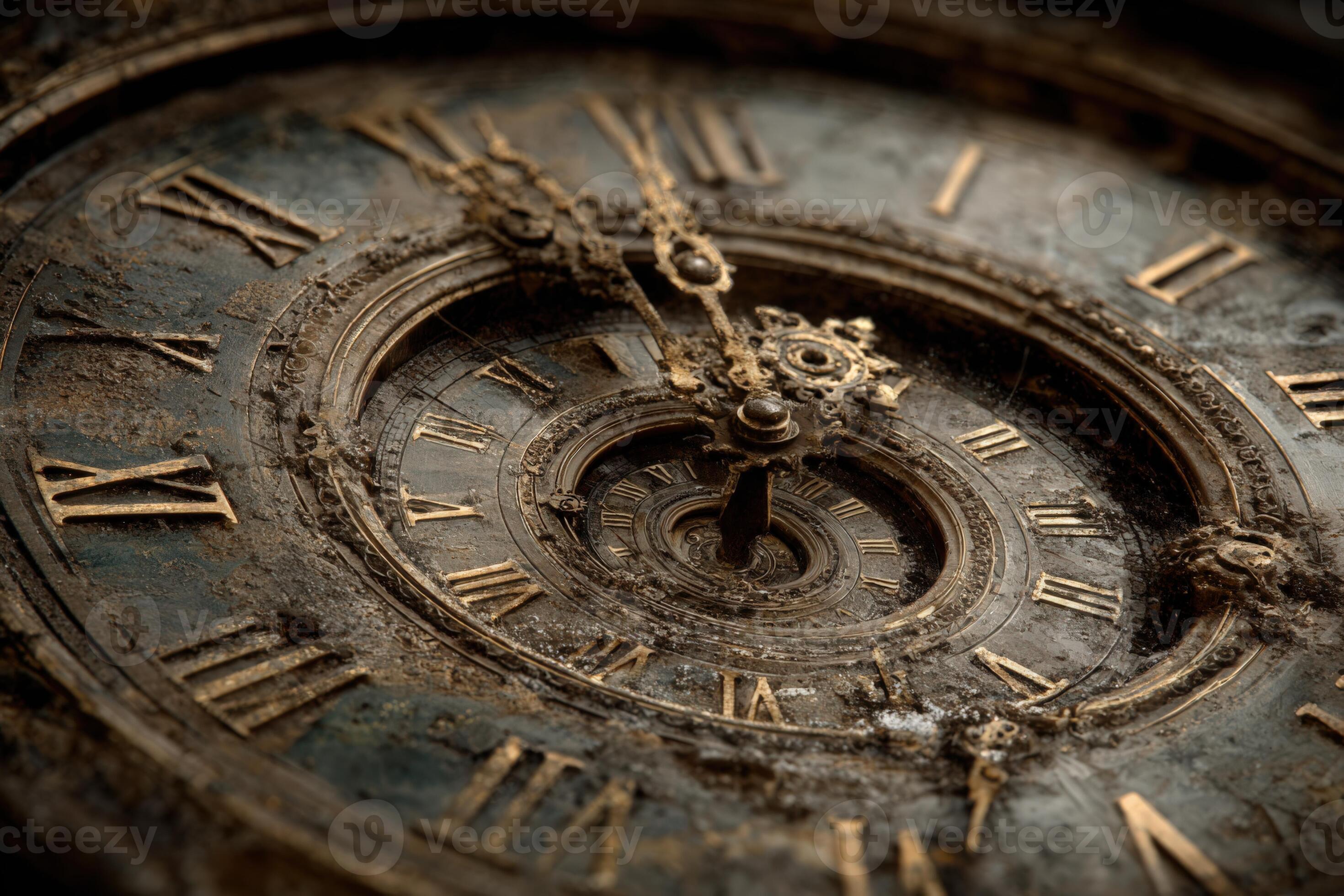 2940x1960 Vintage Clock Face With Intricate Details, Showcasing Aged Brass And Worn Textures, Highlighting The Passage Of Time And Craftsmanship In A Close Up View