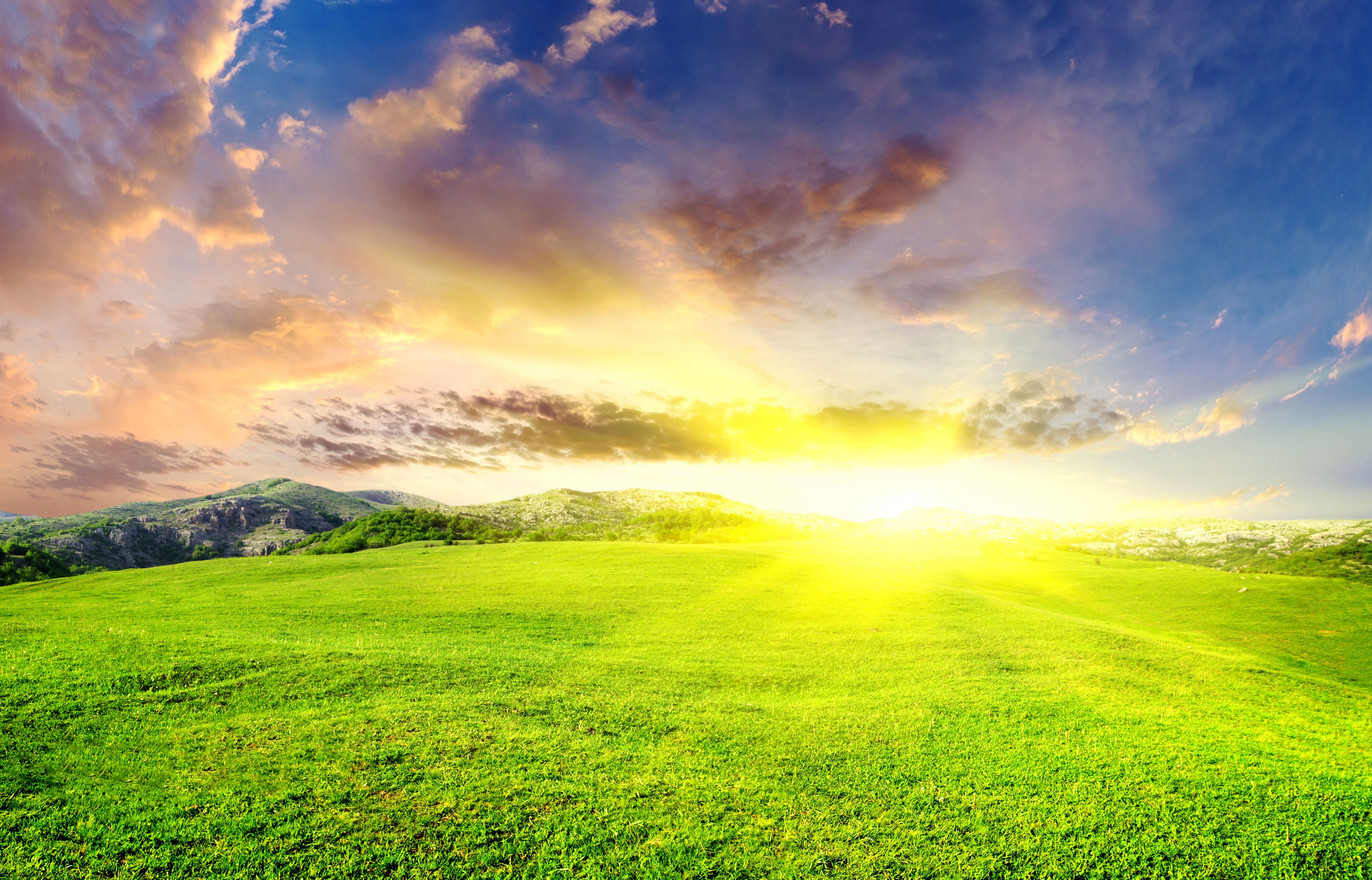 9380x6016 Wallpaper Green Grass Field Under Blue Sky and White Clouds During Daytime, Background Free Image