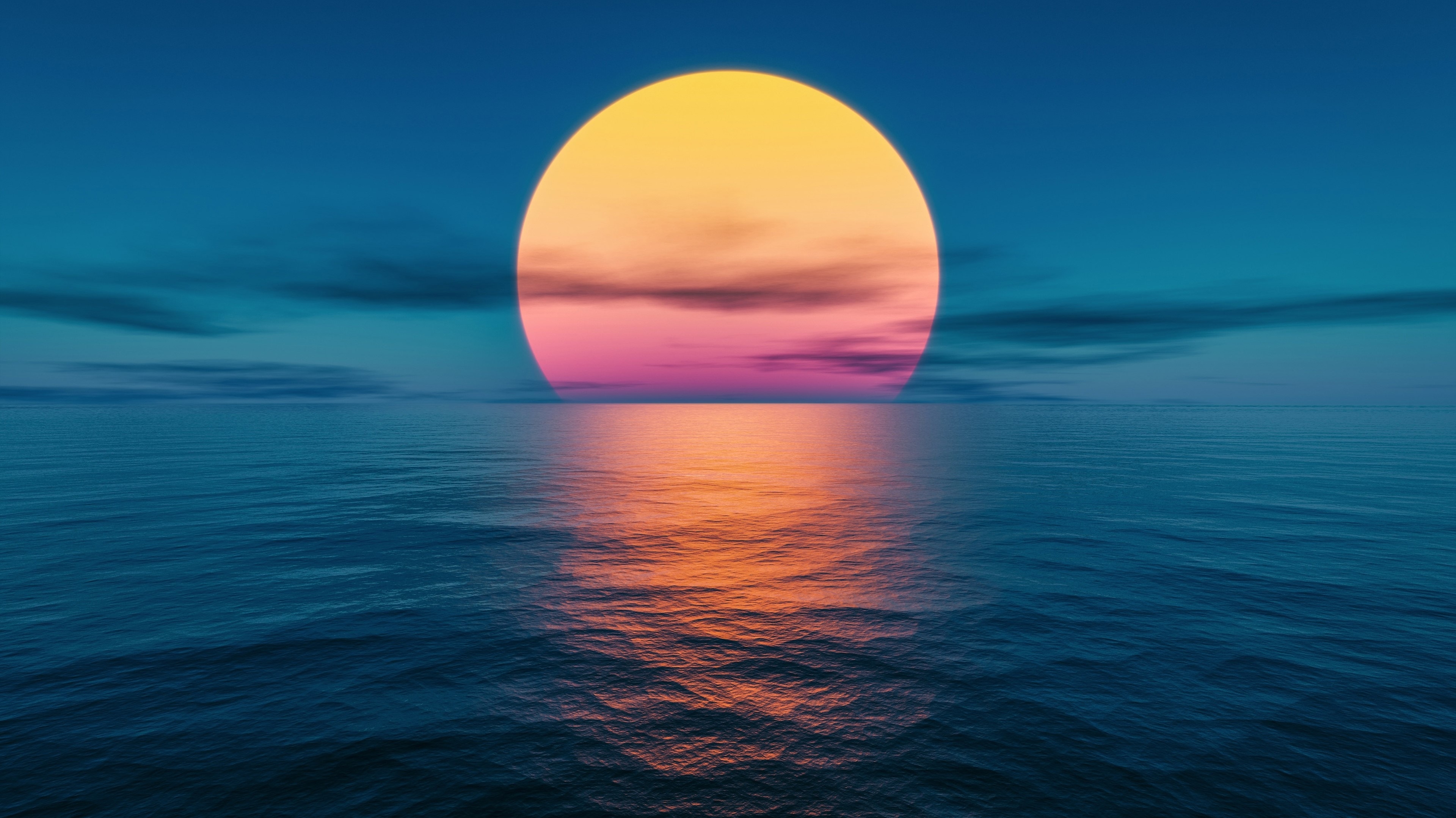 3840x2160 Outrun Sunset at the Ocean Wallpaper, HD Artist 4K Wallpaper, Image and Background