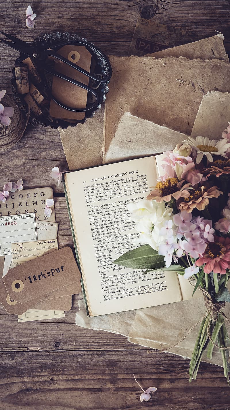 800x1422 Book, flowers, petals, paper, aesthetics, HD phone wallpaper