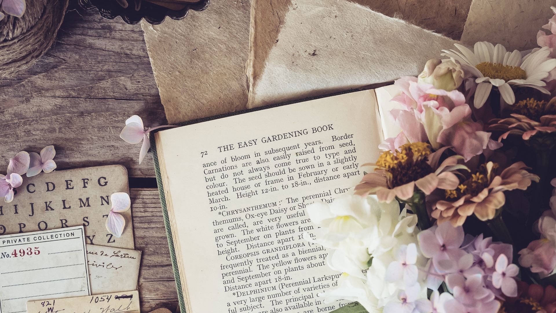 1920x1080 Download wallpaper 1920x1080 book, flowers, petals, paper, aesthetics full hd, hdtv, fhd, 1080p HD background