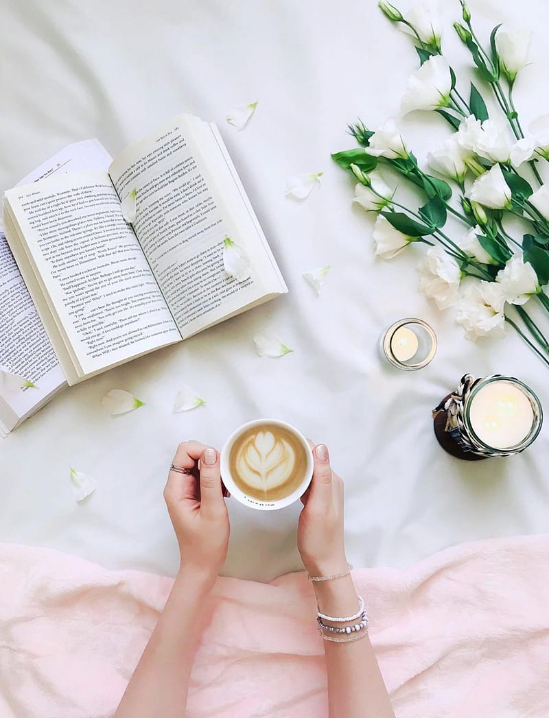 800x1047 Coffee, petals, book, candle, aesthetics, HD phone wallpaper