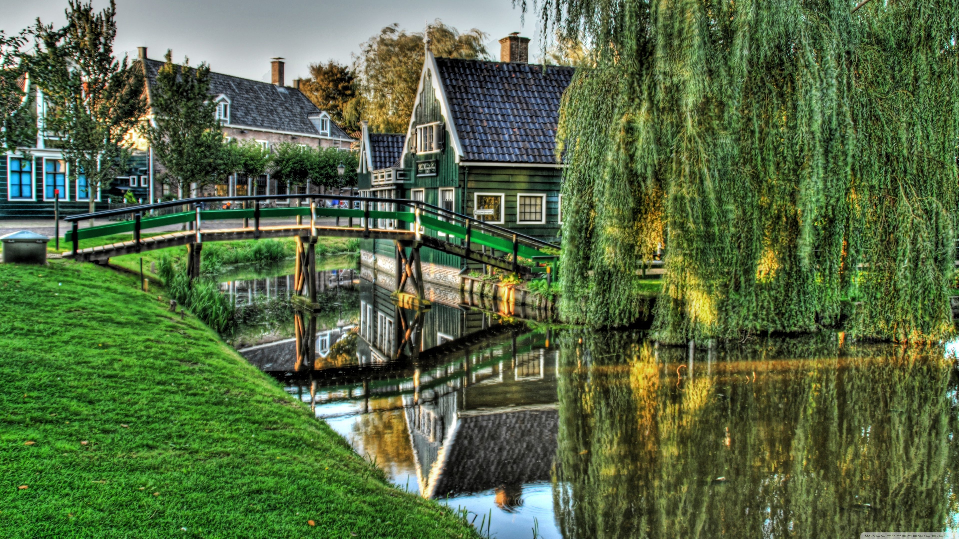3840x2160 Desktop wallpaper: Hdr, Netherlands, Man Made, House, Bridge, Canal, Grass 4K free download for PC. 737938