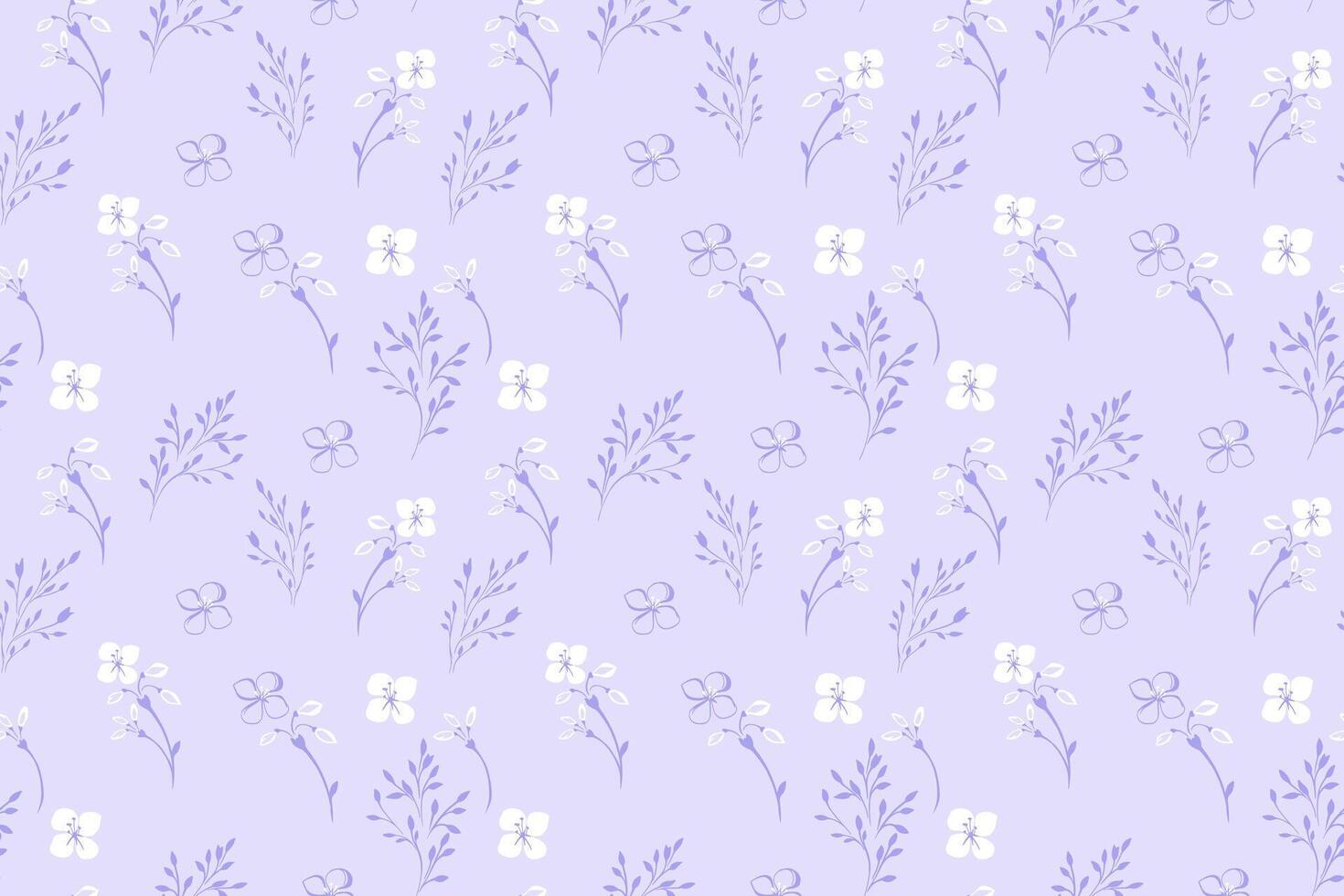 1470x980 Seamless pattern with delicate tiny flowers branches on a pastel purple, violet, lavender background. Minimalist floral design with soft botanical elements for textiles, wallpaper, wrapping