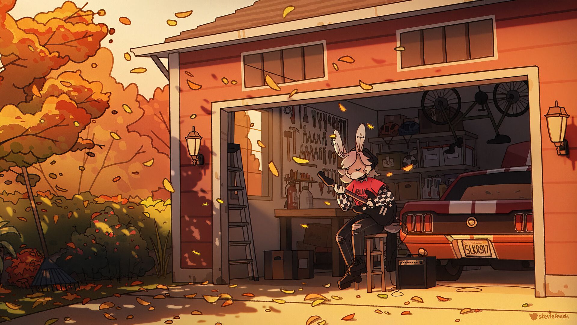 1920x1080 Playing Guitar Autumn Art Wallpaper 4K PC Desktop e