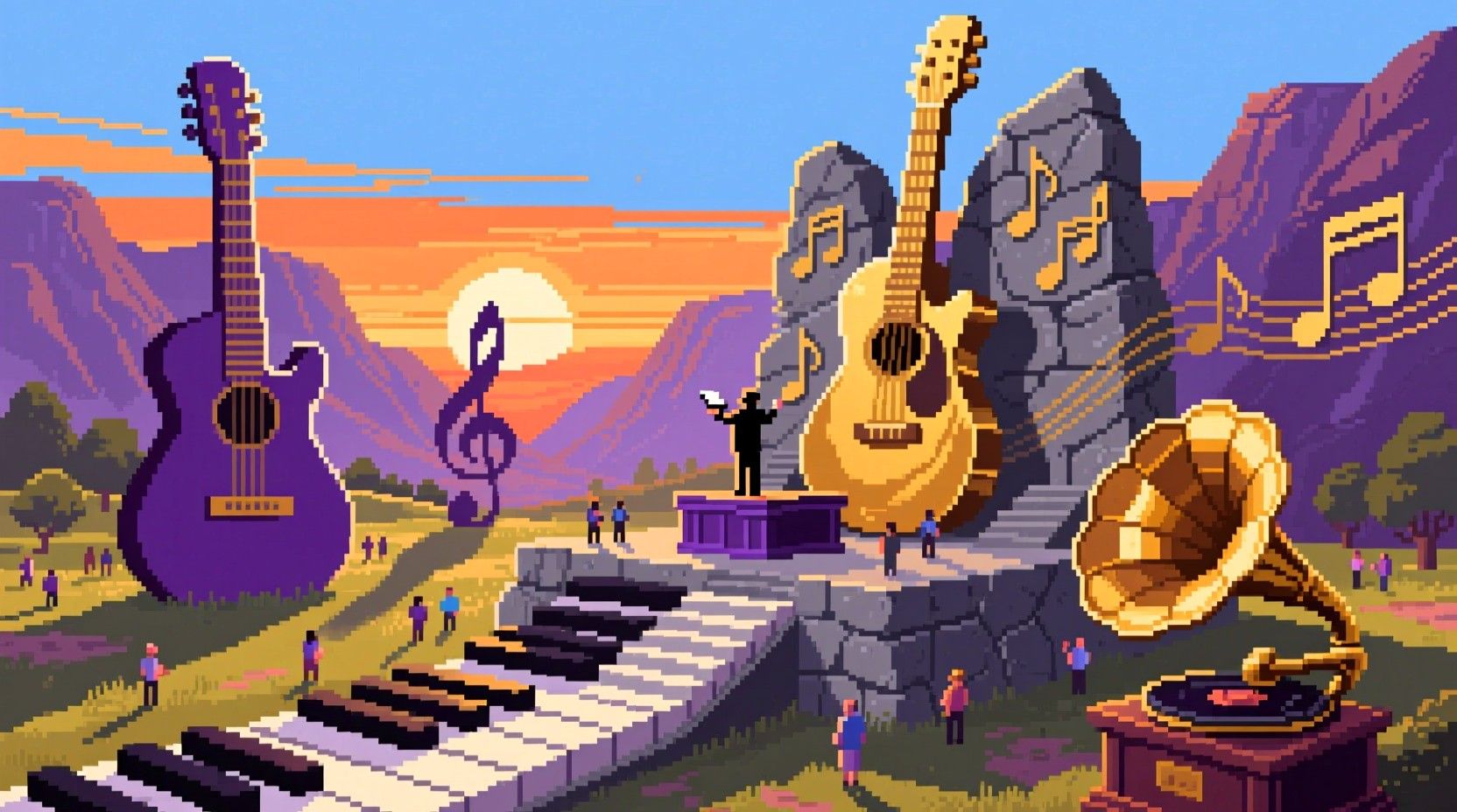 1664x928 Free Musical Monument Valley Image, Music, Sunset