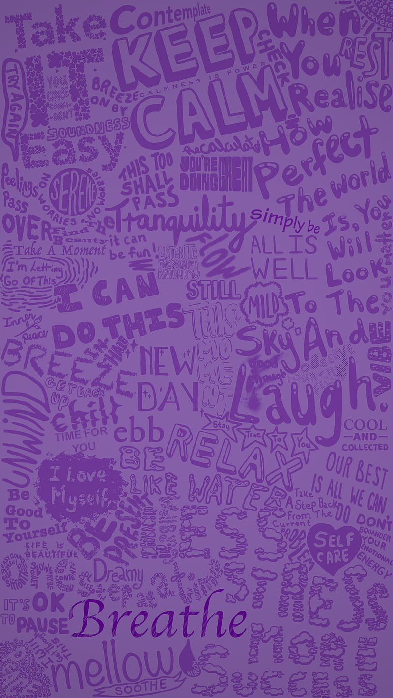 800x1422 Calming Quotes, anxiety, calming, doodle, mental health, motivational, purple, HD phone wallpaper