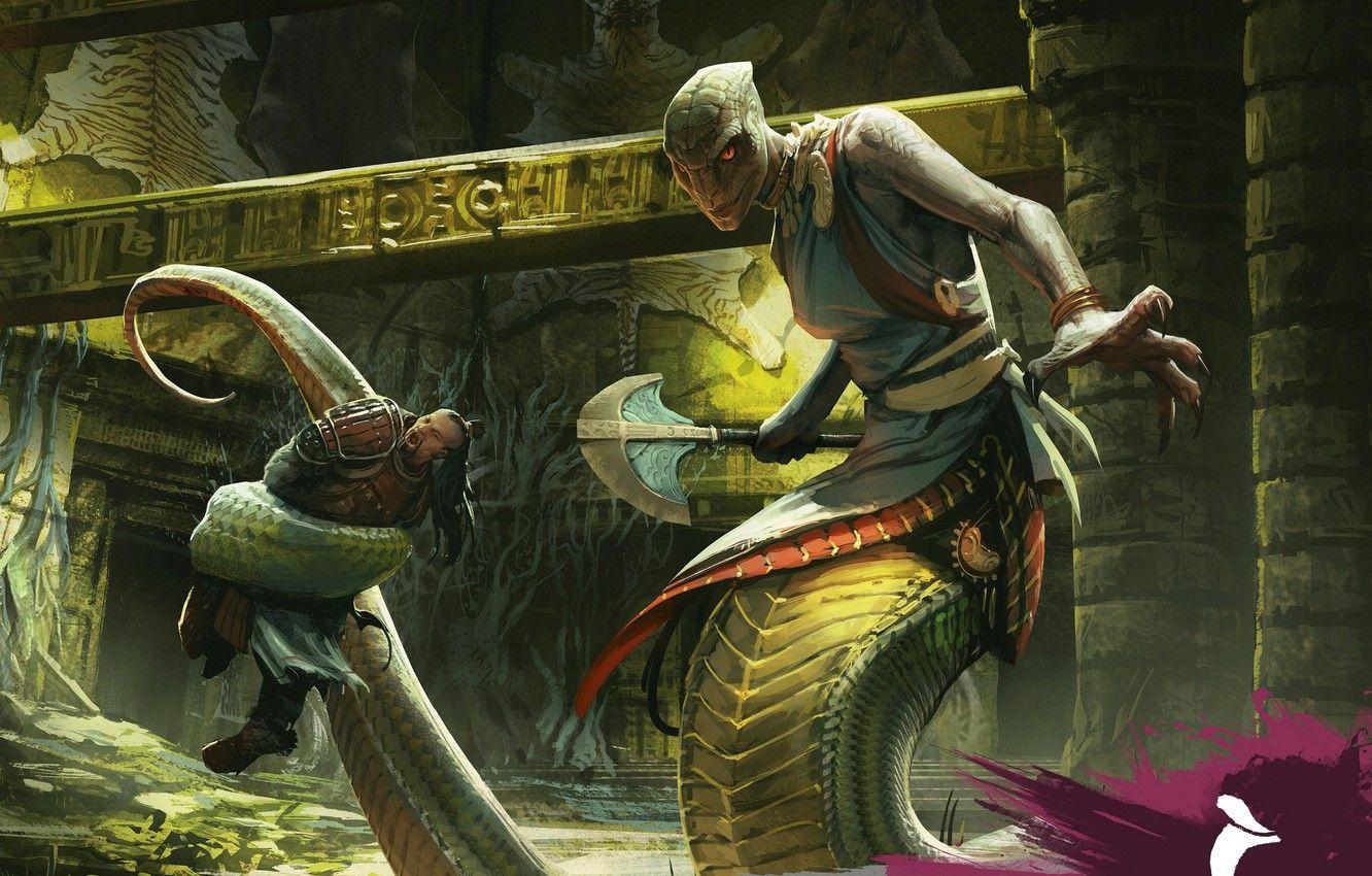 1332x850 Wallpaper Axe, Snake, Armor, Man, Fight, Yuan Ti Image For Desktop, Section фантастика