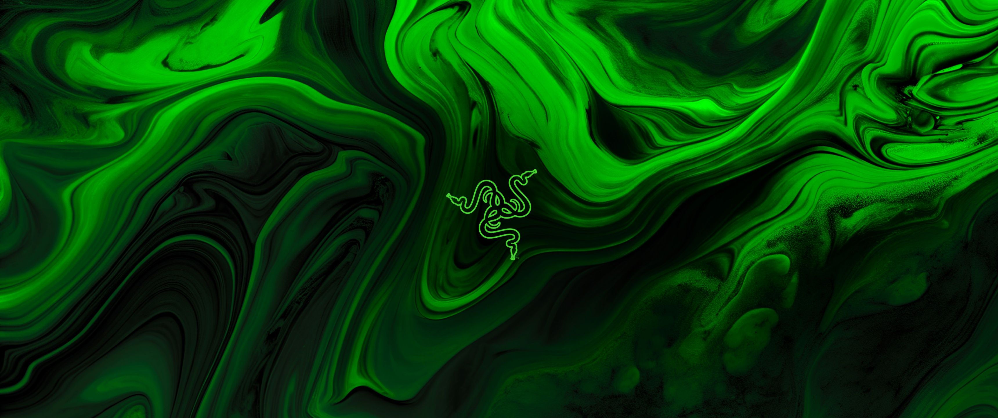 3440x1440 Razer Wallpaper 4K, Green abstract, Green background