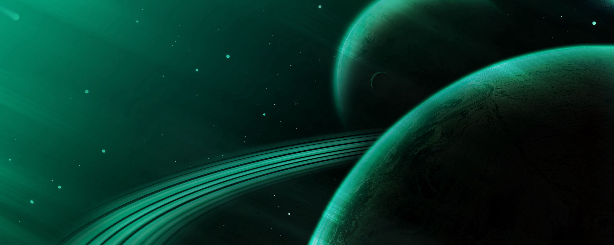 2560x1024 Download wallpaper 2560x1024 planet, green, space, stars, universe ultrawide monitor HD background
