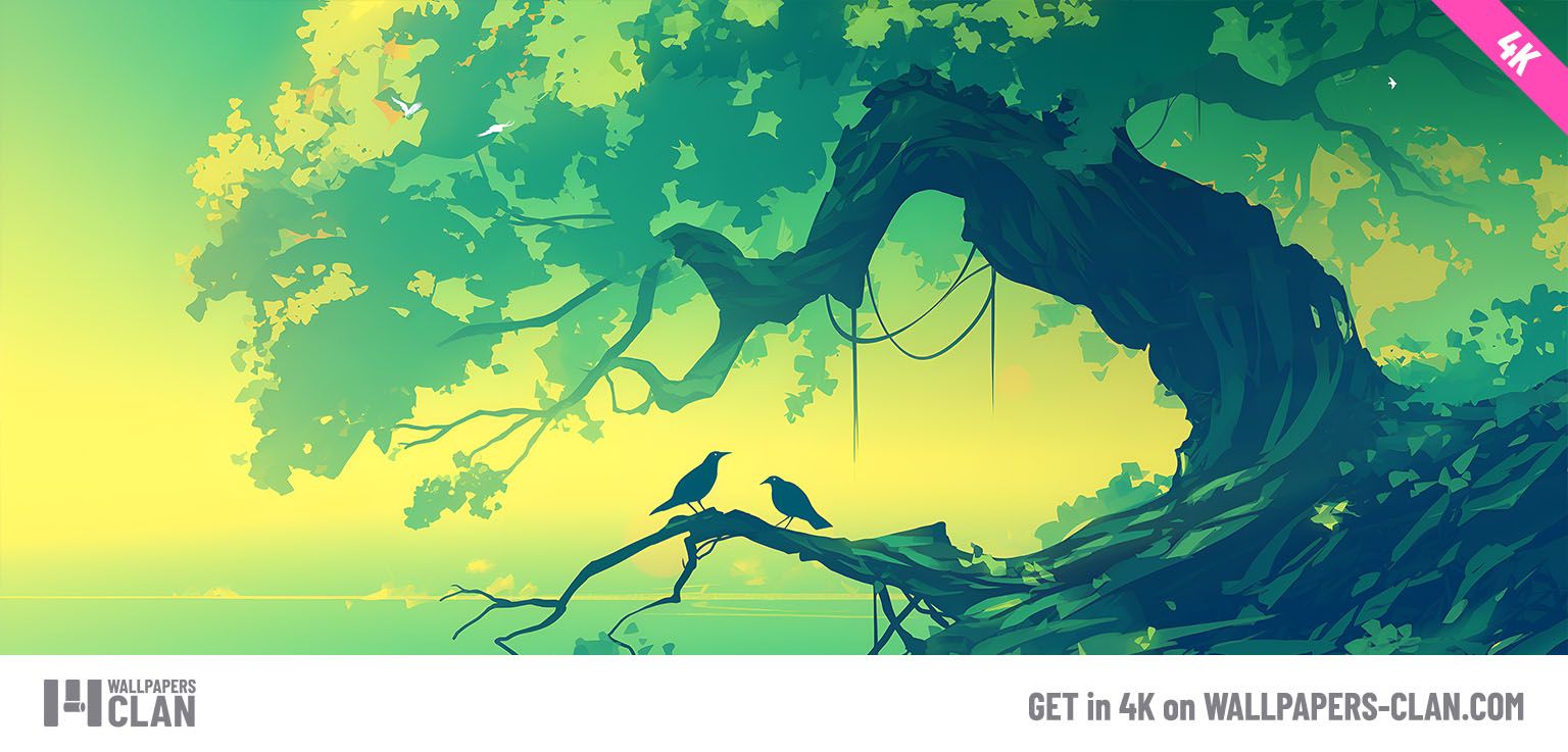 1536x737 Green Aesthetic Nature Tree Ultrawide Wallpaper in 4K