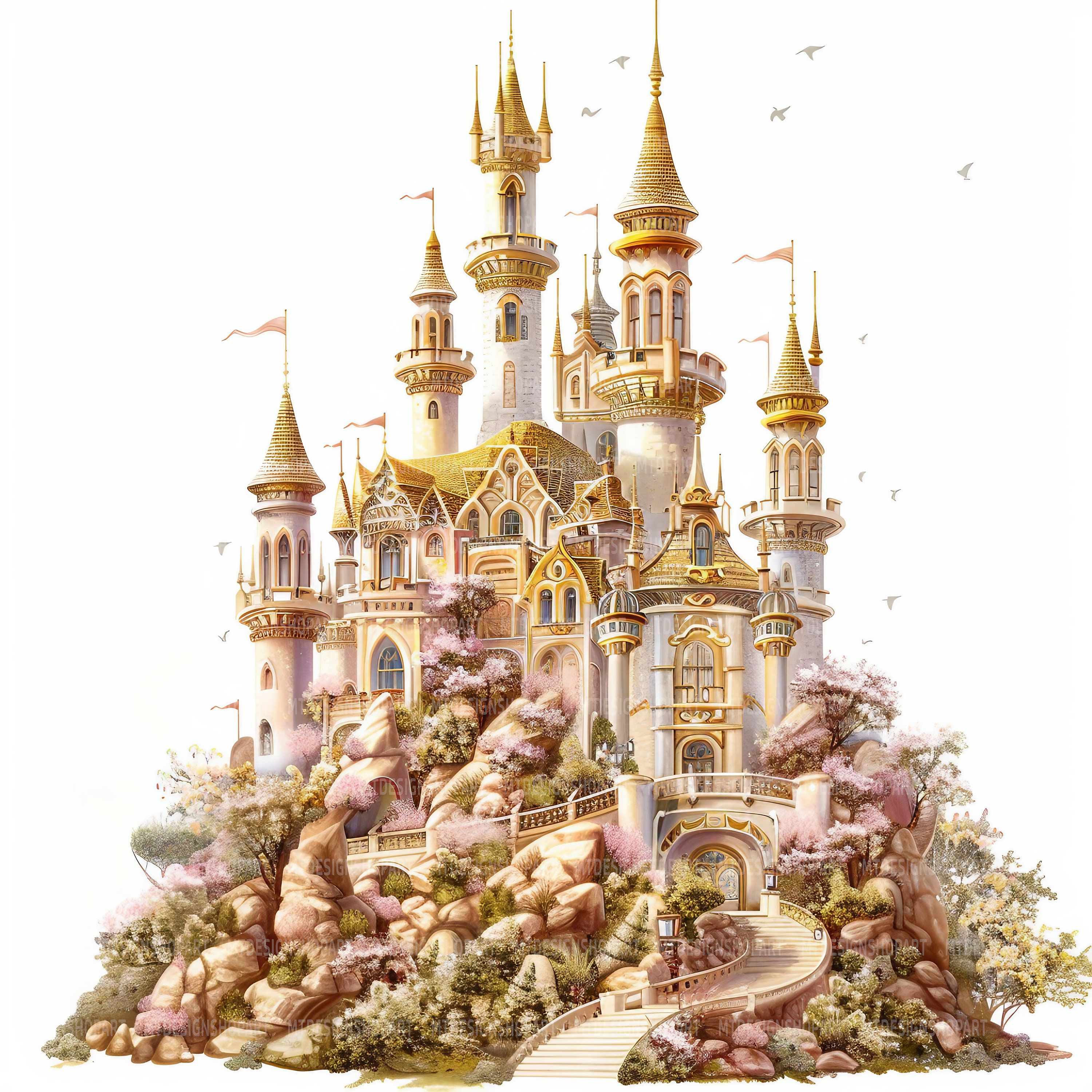 3000x3000 Golden Castle Watercolor Clipart: Printable JPG Image (digital Download)