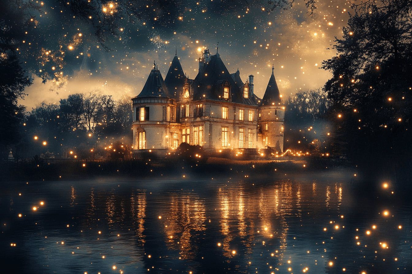1344x896 Castle Mural Wallpaper. Enchanted Night With Golden Stars