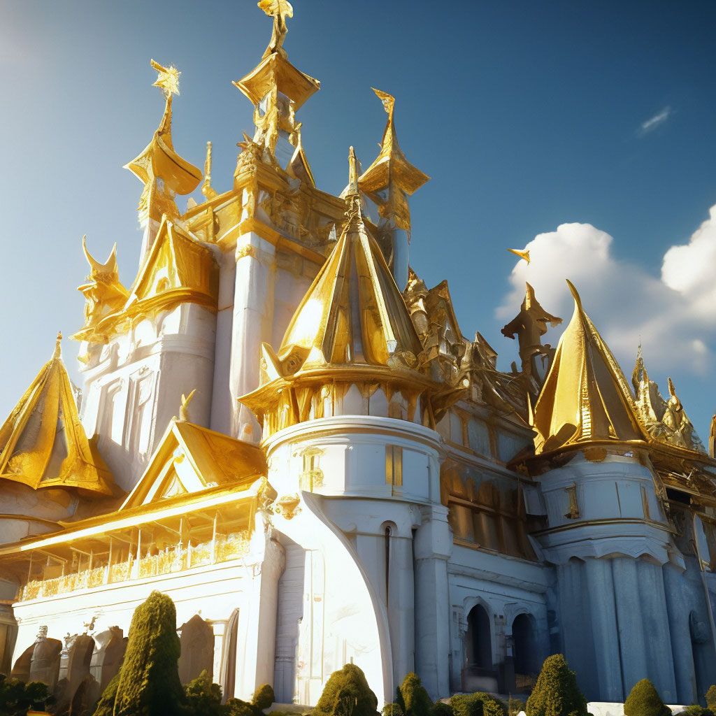 1024x1024 Big royal castle golden roof white wall high detail, hyper detail