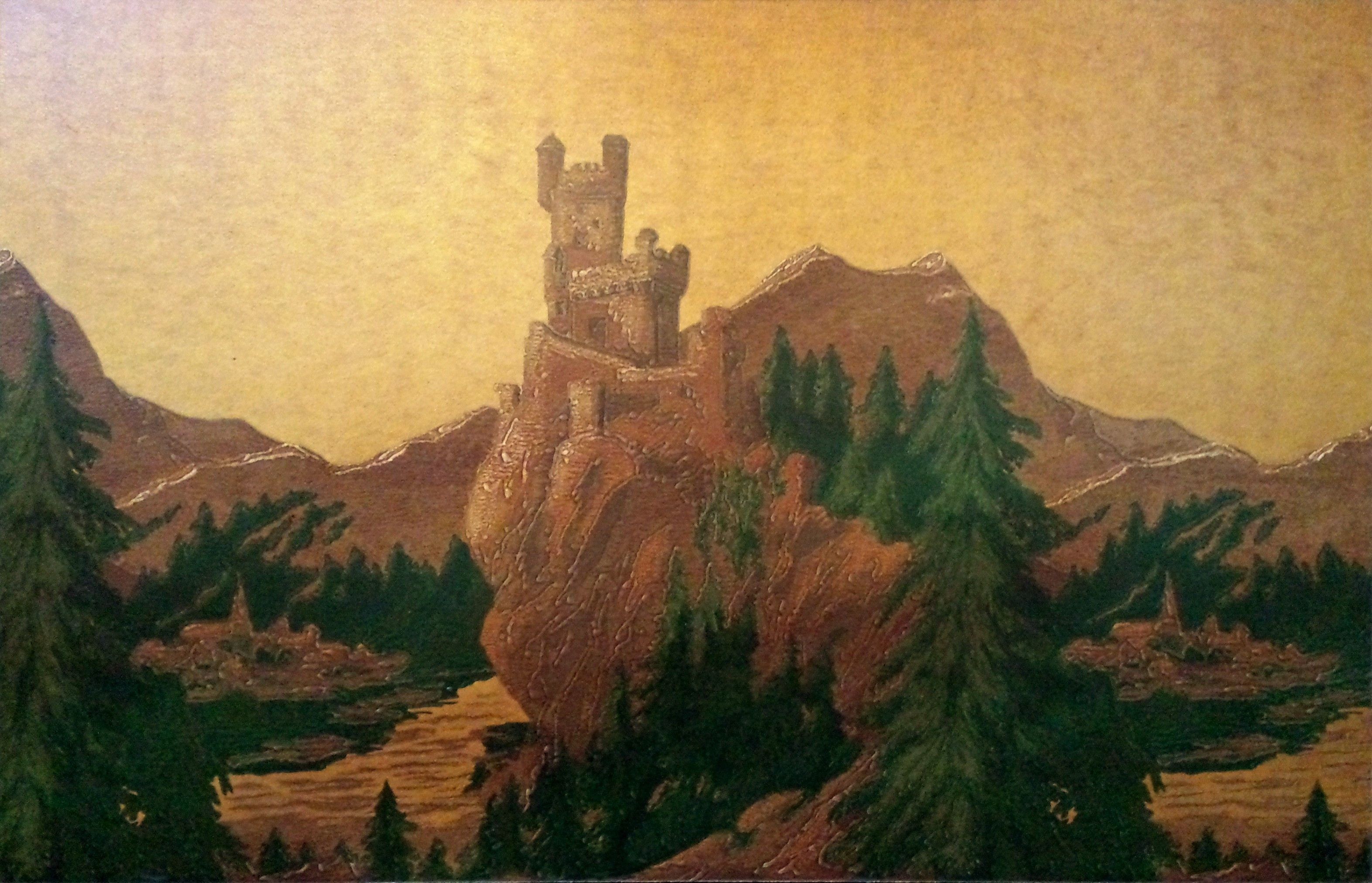 3144x2024 The Rhine Castles” Frieze On Gold Antique Wallpaper Wall Art & Company