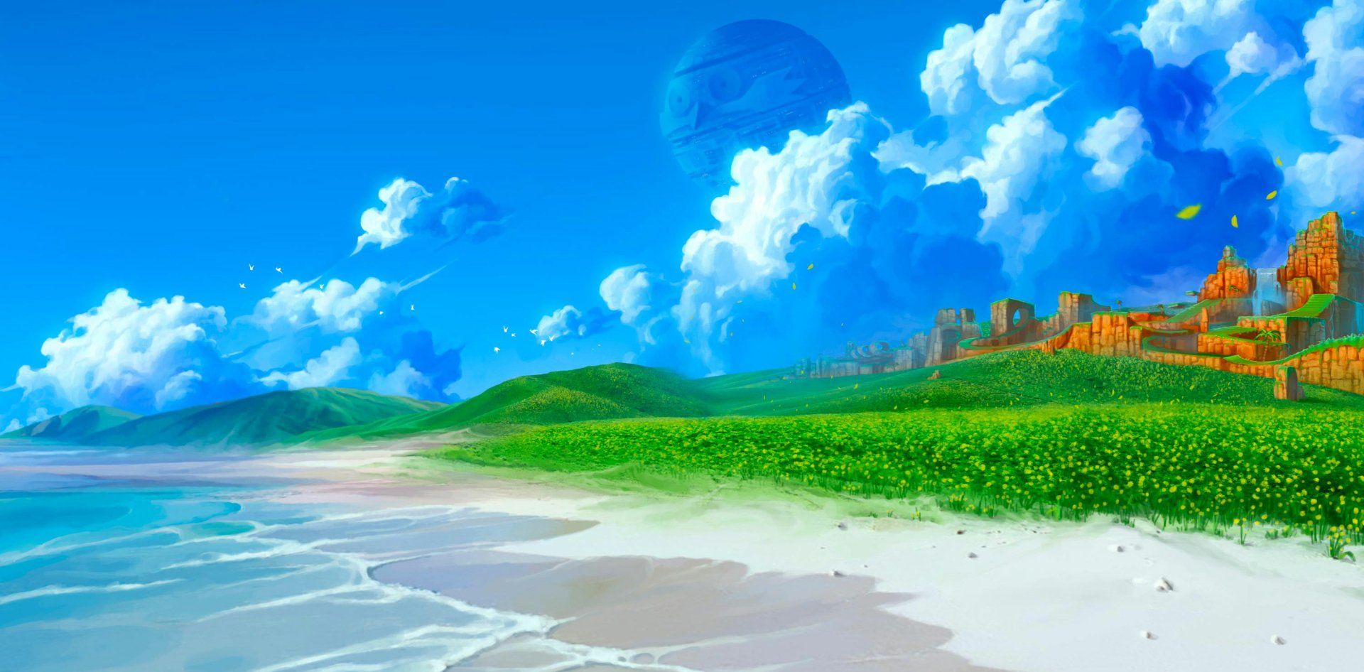 1920x946 Emerald Hill HD: Sonic the Hedgehog's Iconic Video Game Landscape Wallpaperx1478