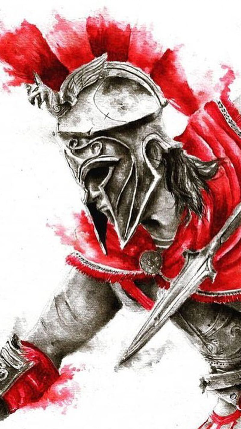 800x1422 Alexios Spartan, assassins, creed, odyssey, red, white, gris, HD phone wallpaper