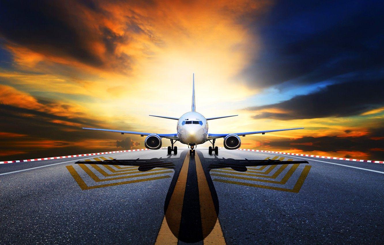 1332x850 Wallpaper the sky, asphalt, clouds, the plane, shadow, glow, runway, passenger image for desktop, section авиация