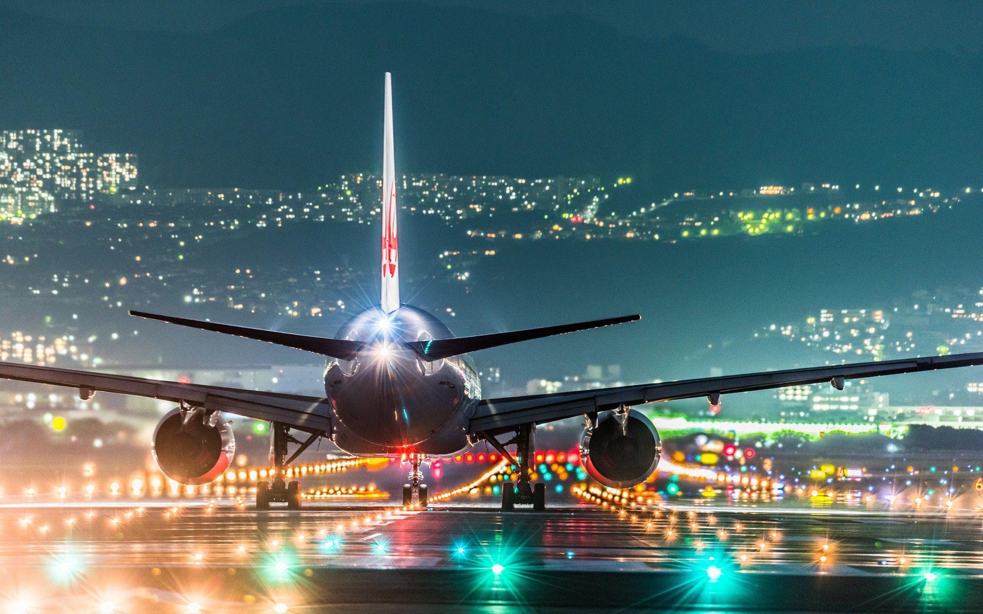 1920x1200 #runway, #night, #lights, #rear view, #hills, #airport, #landscape, #cityscape, #Japan, #turbine, #airplane, #passenger aircraft, #Osaka, #wings, wallpaper. Mocah.org HD Wallpaper