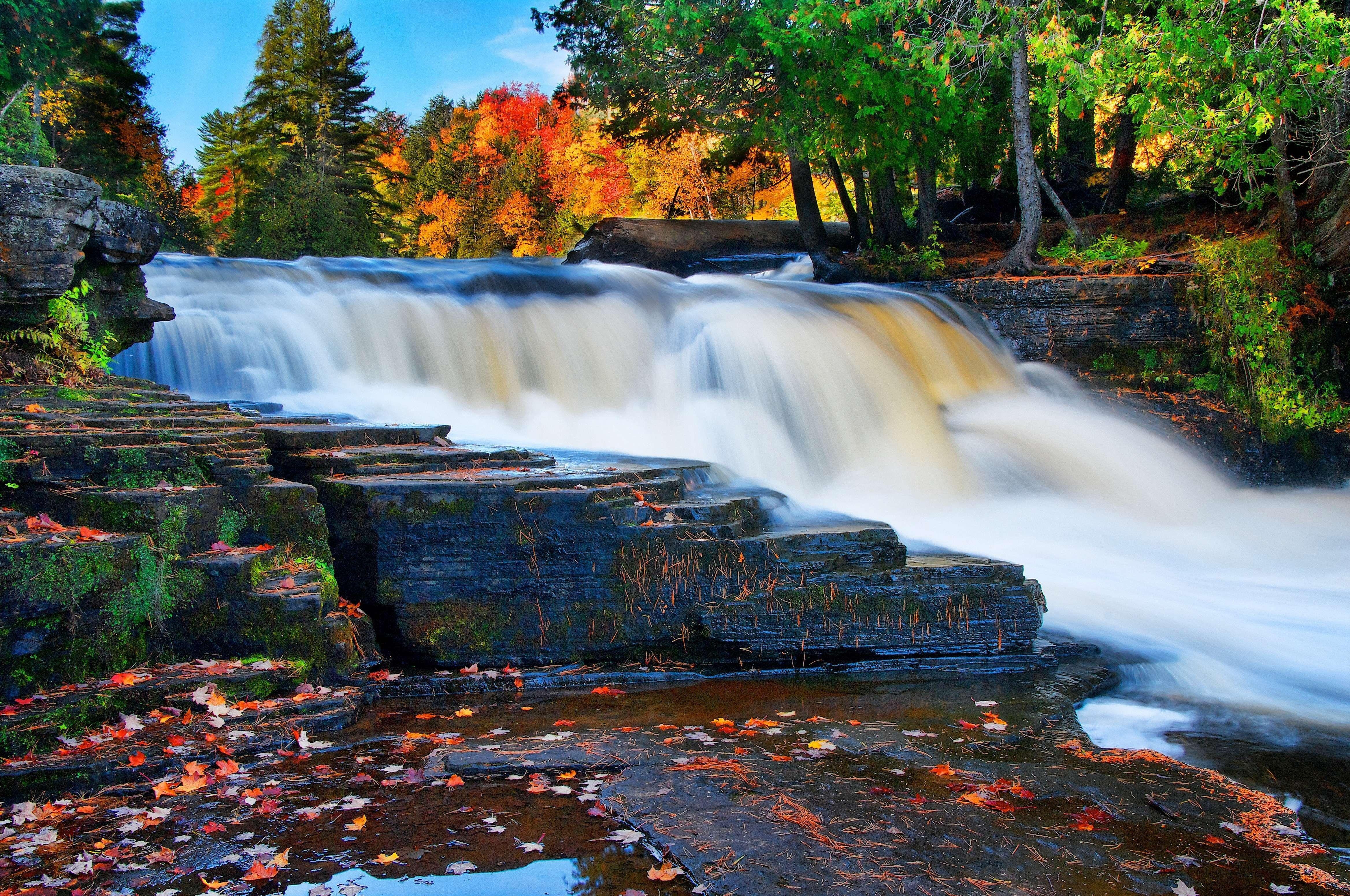 4672x3104 River fall waterfall rocks landscape autumn f wallpaperx3104