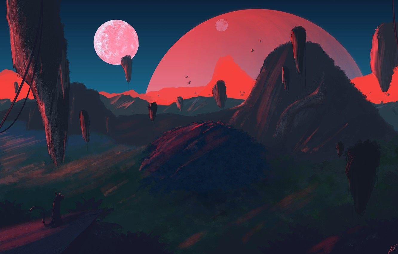1332x850 Wallpaper Mountains, Rocks, Trees, Mountain, Planet, Garden, View, Planet, Fantasy, Landscape, Planets, Art, Art, Satellite, Landscape, Planet image for desktop, section арт