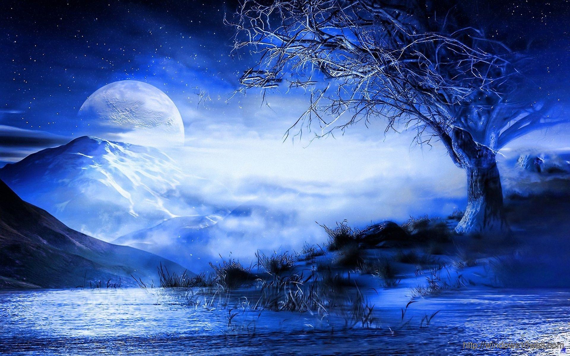 1920x1200 Blue Moon Behind The Mountains HD Wallpaper