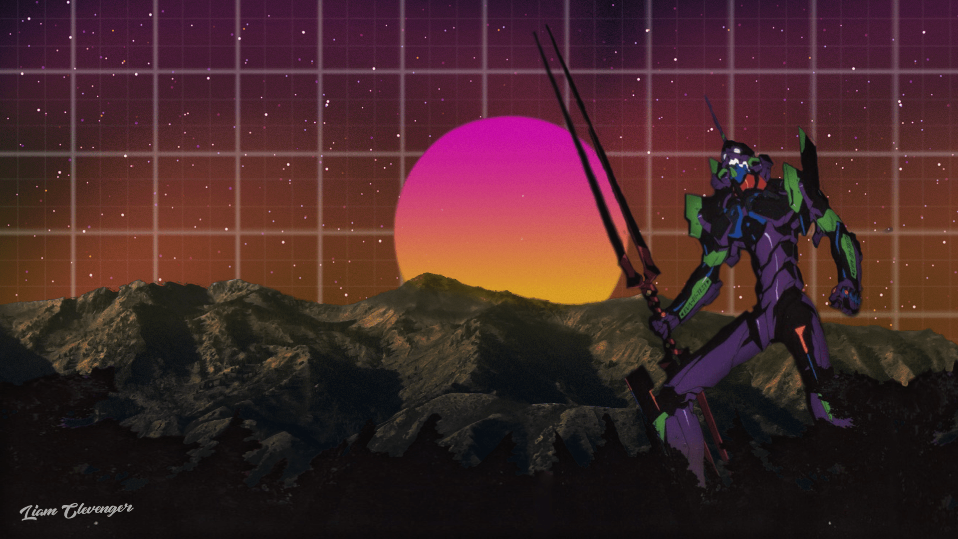 1920x1080 VaporWave Wallpaper of Eva Unit 01 I made