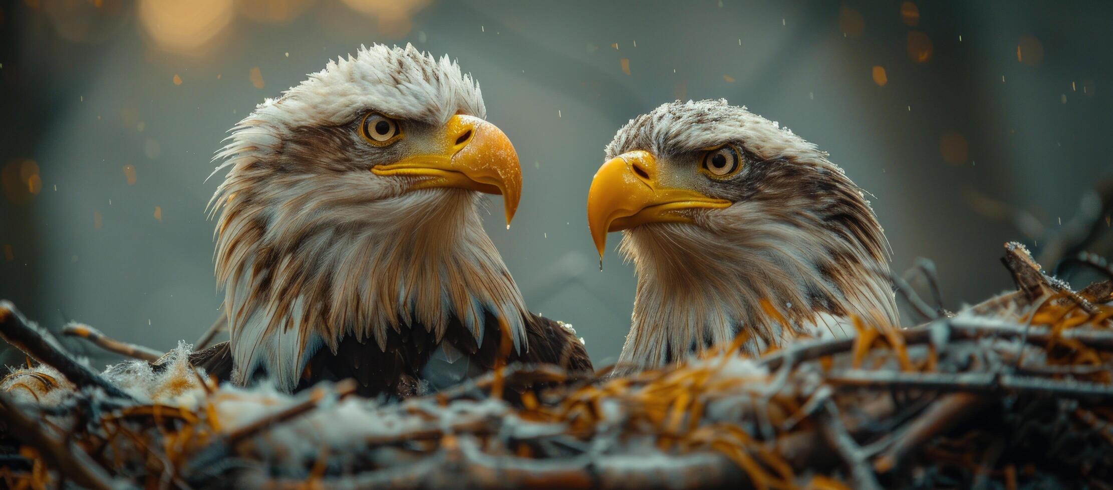 2222x980 Two majestic eagles in nest wildlife close up