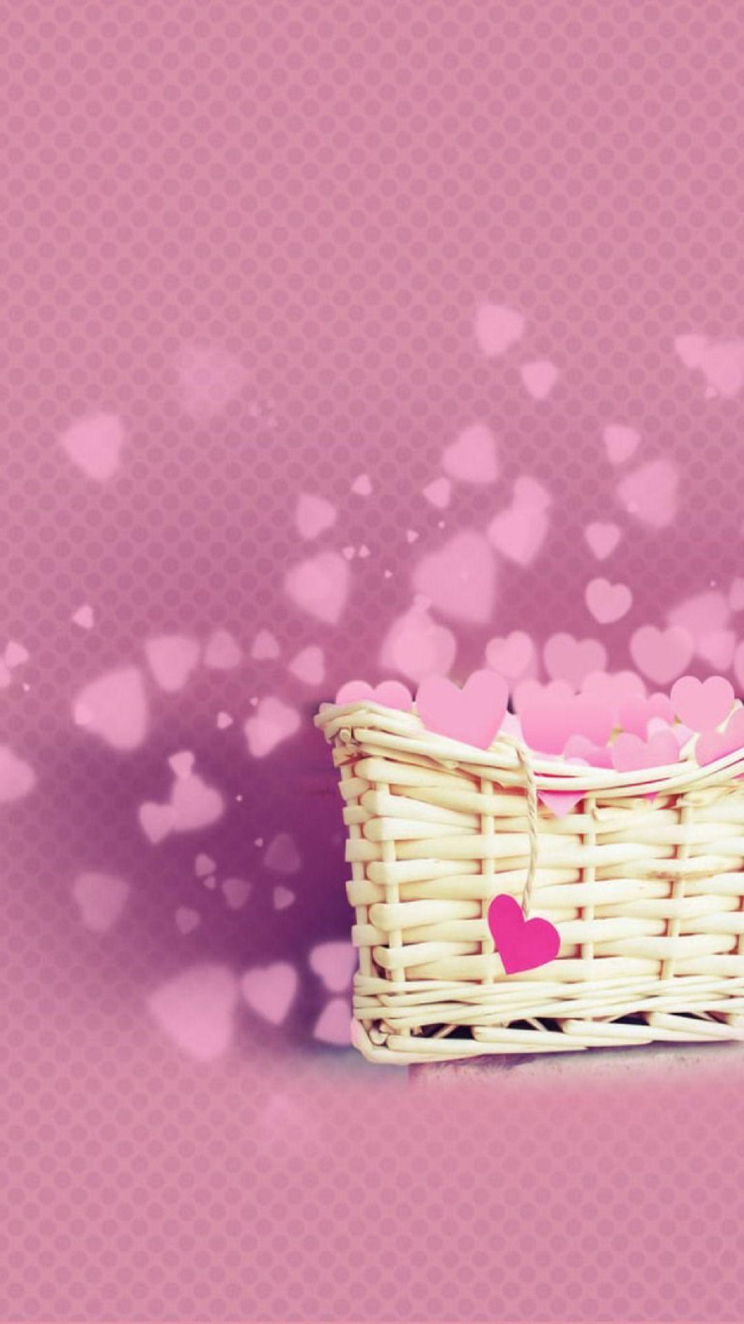 1080x1920 Love Basket Pink Hearts Android Wallpaper free download