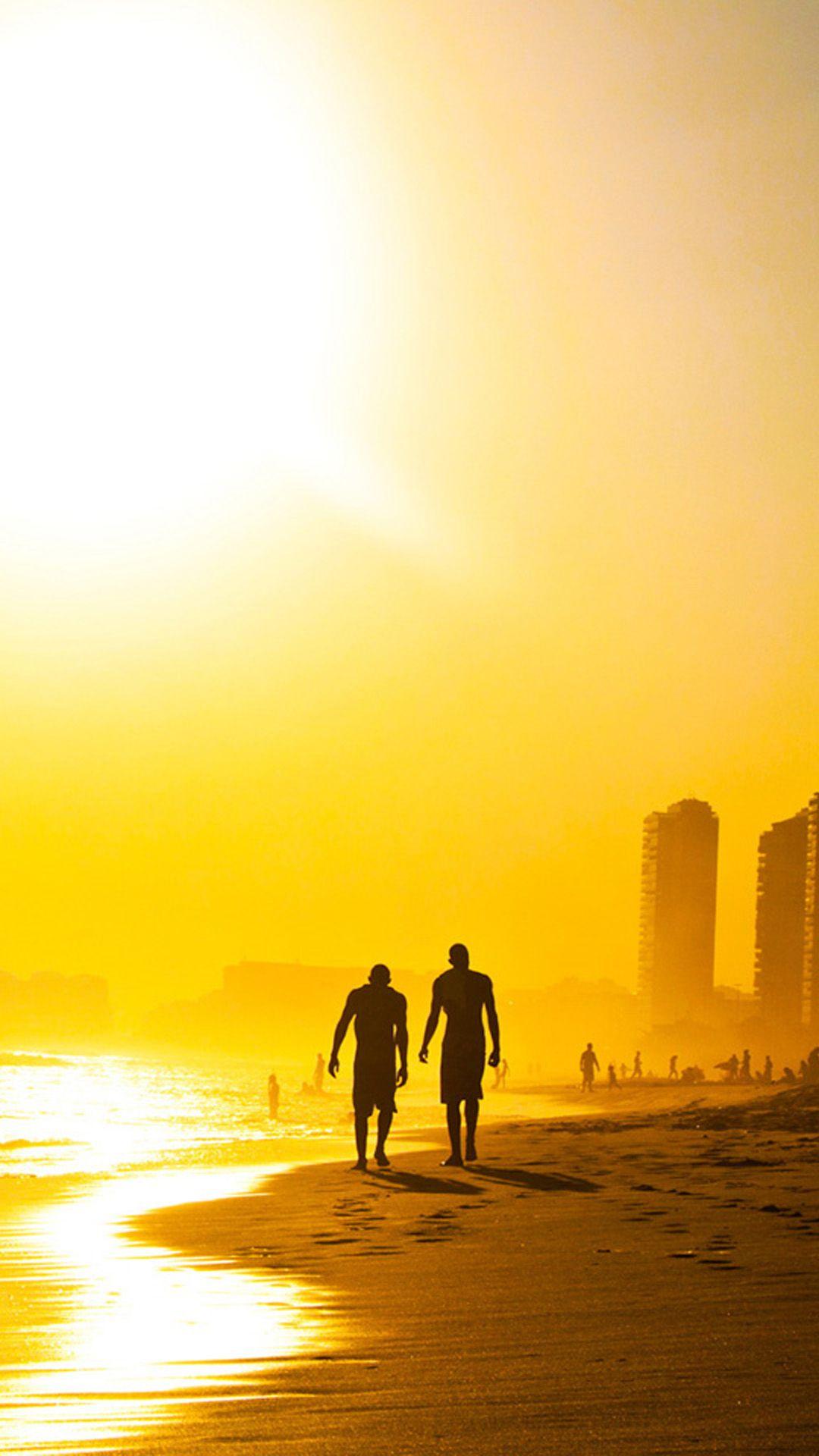1080x1920 Golden Sunset Beach Walk iPhone 8 Wallpaper Free Download