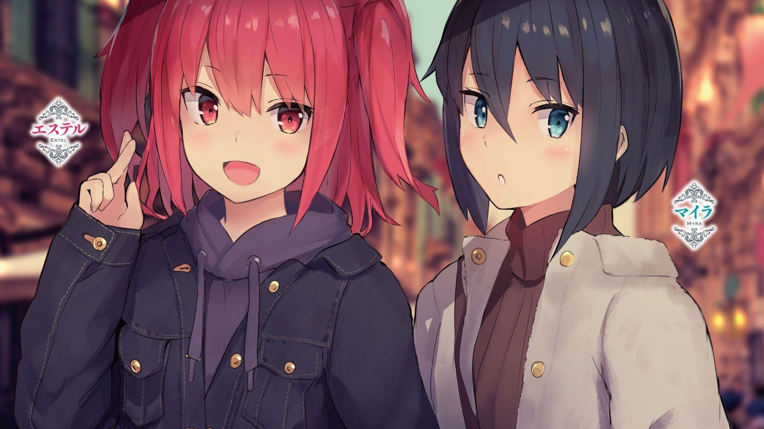 2560x1440 Download 2560x1440 Gacha Wo Mawashite, Manga, Short Hair, Anime Girls Wallpaper for iMac 27 inch