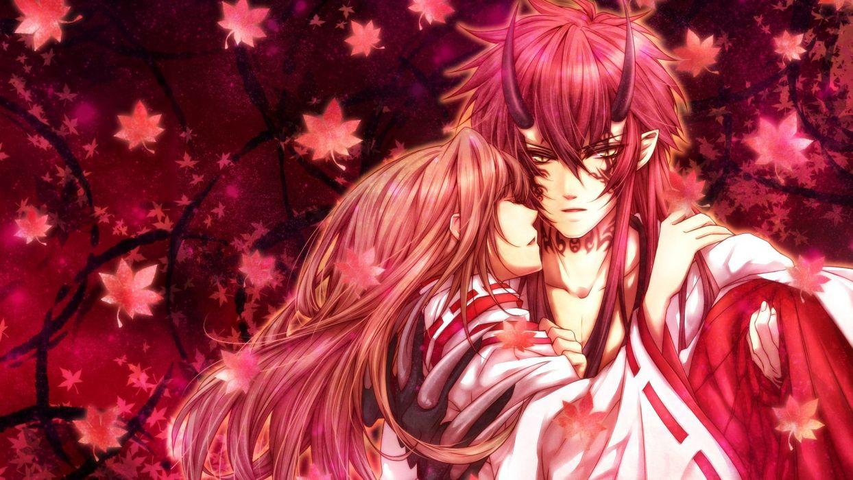 1244x700 Scarlet fragments demon anime Art clutches guy girl foliage Horns wallpaperx1125