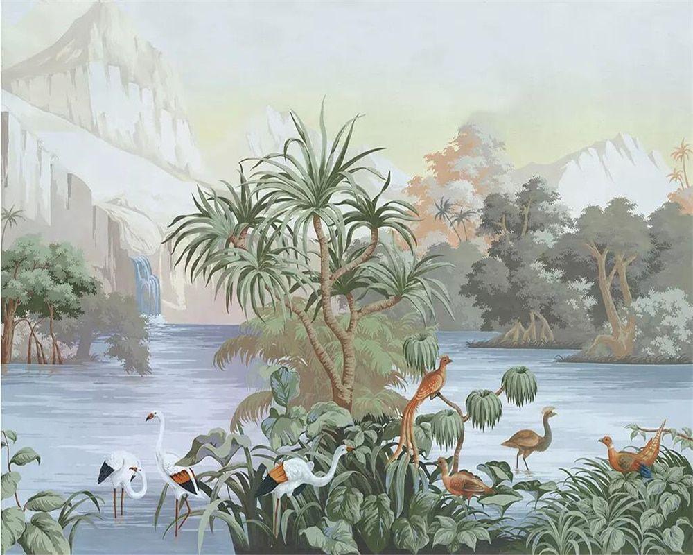 1000x800 beibehang Custom wallpaper hand painted medieval jungle flowers and birds TV background wall living room bedroom 3D wallpaper. Wallpaper